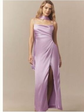 BHLDN Light Lilac Delaney scoop-neck scarf high-shine satin dress